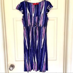 🌸3/$25 ELLE Purple & White Stripe Fit & Flare Dress with Ruching Details